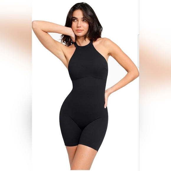 Popilush Women's Black Backless Halter Neck Shapewear Tummy Control Jumpsuit M - Picture 1 of 11